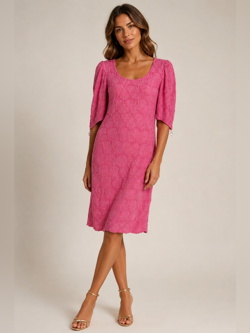 Archival Nadya Toto Pink Metallic Scallop Jacquard Dress Y2K 2000s